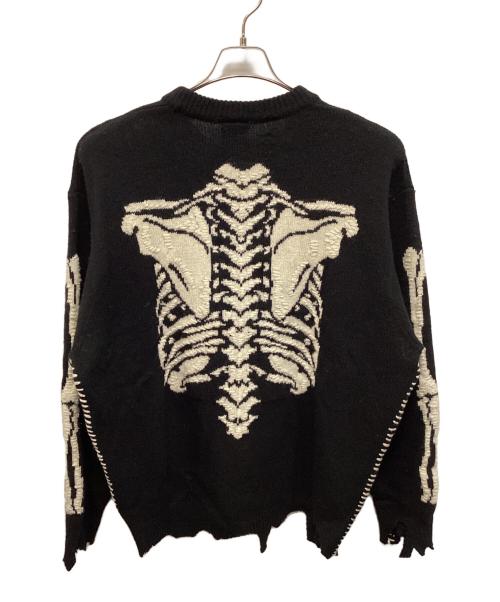 SAINT MICHAEL（セントマイケル）SAINT MICHAEL (セントマイケル) ボーン刺繍ウールダメージ加工ニット ブラック サイズ:Lの古着・服飾アイテム
