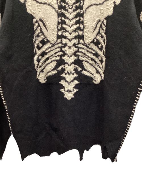SAINT MICHAEL（セントマイケル）SAINT MICHAEL (セントマイケル) ボーン刺繍ウールダメージ加工ニット ブラック サイズ:Lの古着・服飾アイテム