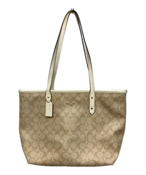 COACH（コーチ）COACH (コーチ) シグネチャー トートバッグ F58292 ホワイト×ベージュの古着・服飾アイテム