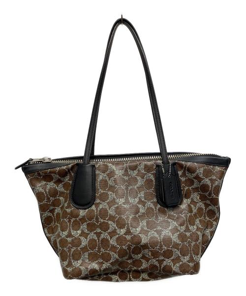 COACH（コーチ）COACH (コーチ) コーテッド キャンバス シグネチャー ポーチ付きトートバッグ ブラウンの古着・服飾アイテム