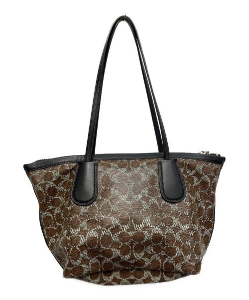 COACH（コーチ）COACH (コーチ) コーテッド キャンバス シグネチャー ポーチ付きトートバッグ ブラウンの古着・服飾アイテム