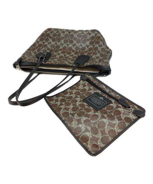 COACH（コーチ）COACH (コーチ) コーテッド キャンバス シグネチャー ポーチ付きトートバッグ ブラウンの古着・服飾アイテム