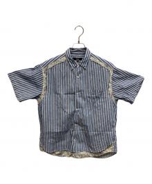 COMME des GARCONS（コムデギャルソン）の古着「ペイズリ-柄切替 AD2024 ストライプ 半袖シャツ」｜スカイブルー×ホワイト