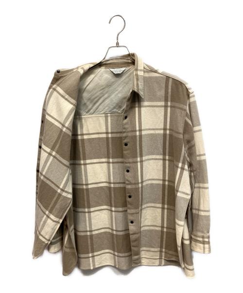UNUSED（アンユーズド）UNUSED (アンユーズド) オーバーサイズ チェックシャツ 17AW 長袖シャツ ベージュ×ブラウン サイズ:3の古着・服飾アイテム