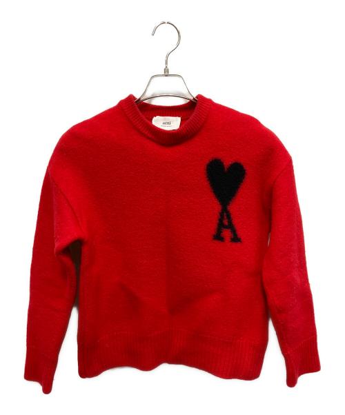 AMI Alexandre Mattiussi（アミアレクサンドルマテュッシ）AMI Alexandre Mattiussi (アミアレクサンドルマテュッシ) AMI DE COEUR CREW NECK SWEATER 厚手ニット レッド サイズ:XSの古着・服飾アイテム