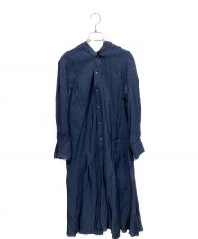 BEARDSLEY（ビアズリー）の古着「カラーレスシャツワンピース 長袖ワンピース」｜ネイビー