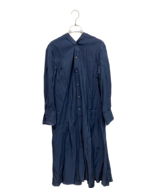BEARDSLEY（ビアズリー）BEARDSLEY (ビアズリー) カラーレスシャツワンピース 長袖ワンピース ネイビー サイズ:Freeの古着・服飾アイテム