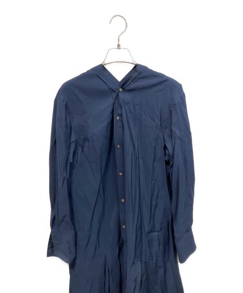 BEARDSLEY（ビアズリー）BEARDSLEY (ビアズリー) カラーレスシャツワンピース 長袖ワンピース ネイビー サイズ:Freeの古着・服飾アイテム