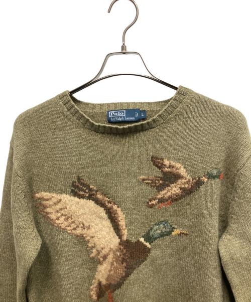 POLO RALPH LAUREN（ポロ・ラルフローレン）POLO RALPH LAUREN (ポロ・ラルフローレン) 鴨柄 ニット カーキ サイズ:Lの古着・服飾アイテム