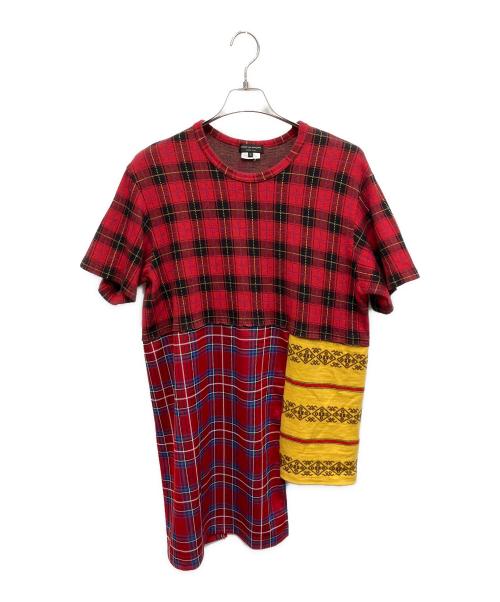 COMME des GARCONS（コムデギャルソン）COMME des GARCONS (コムデギャルソン) パッチワークカットソー AD2020 半袖カットソー レッド×イエロー サイズ:Lの古着・服飾アイテム
