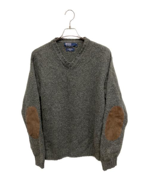POLO RALPH LAUREN（ポロ・ラルフローレン）POLO RALPH LAUREN (ポロ・ラルフローレン) Vネック 90's エルボーパッチ 厚手ニット グレー サイズ:Lの古着・服飾アイテム
