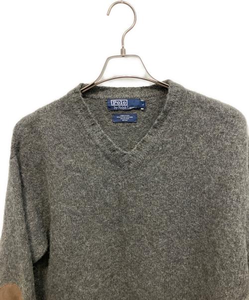 POLO RALPH LAUREN（ポロ・ラルフローレン）POLO RALPH LAUREN (ポロ・ラルフローレン) Vネック 90's エルボーパッチ 厚手ニット グレー サイズ:Lの古着・服飾アイテム