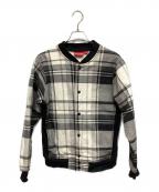 SUPREMEシュプリーム）の古着「14FW Plaid Snap Front Sweat スタジャン」｜ホワイト×ブラック