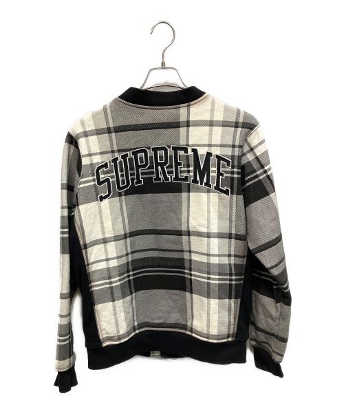 SUPREME（シュプリーム）SUPREME (シュプリーム) 14FW Plaid Snap Front Sweat スタジャン ホワイト×ブラック サイズ:Mの古着・服飾アイテム