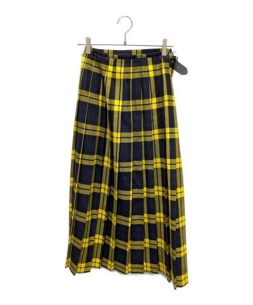 O'NEIL OF DUBLIN（オニールオブダブリン）O'NEIL OF DUBLIN (オニールオブダブリン) ウールチェックラップスカート ロングスカート ネイビー×イエロー サイズ:US 8の古着・服飾アイテム