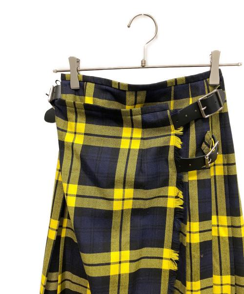 O'NEIL OF DUBLIN（オニールオブダブリン）O'NEIL OF DUBLIN (オニールオブダブリン) ウールチェックラップスカート ロングスカート ネイビー×イエロー サイズ:US 8の古着・服飾アイテム