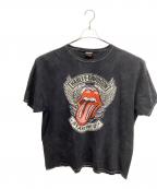 HARLEY-DAVIDSONハーレーダビッドソン）の古着「Rolling Stones Start Me Up Short Sleeve Tee - Washed Black 半袖カットソー」｜ブラック
