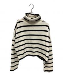 EVERYDAY I LIKE.（エヴリデイ アイ ライク）の古着「クロップドストライプタートルネックプルオーバー 厚手ニット」｜ホワイト×ブラック