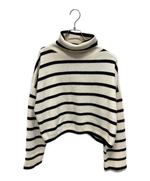 EVERYDAY I LIKE.（エヴリデイ アイ ライク）EVERYDAY I LIKE. (エヴリデイ アイ ライク) クロップドストライプタートルネックプルオーバー 厚手ニット ホワイト×ブラック サイズ:Freeの古着・服飾アイテム