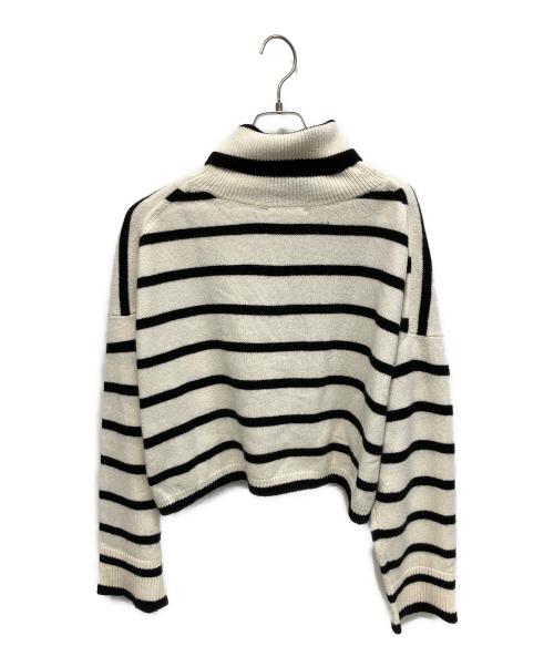 EVERYDAY I LIKE.（エヴリデイ アイ ライク）EVERYDAY I LIKE. (エヴリデイ アイ ライク) クロップドストライプタートルネックプルオーバー 厚手ニット ホワイト×ブラック サイズ:Freeの古着・服飾アイテム