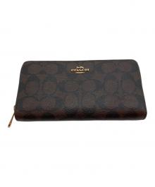 COACH（コーチ）の古着「ロング ジップ アラウンド ウォレット シグネチャー キャンバス 長財布」｜ブラウン×ブラック