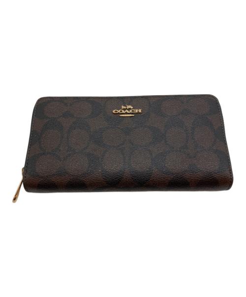 COACH（コーチ）COACH (コーチ) ロング ジップ アラウンド ウォレット シグネチャー キャンバス 長財布 ブラウン×ブラックの古着・服飾アイテム