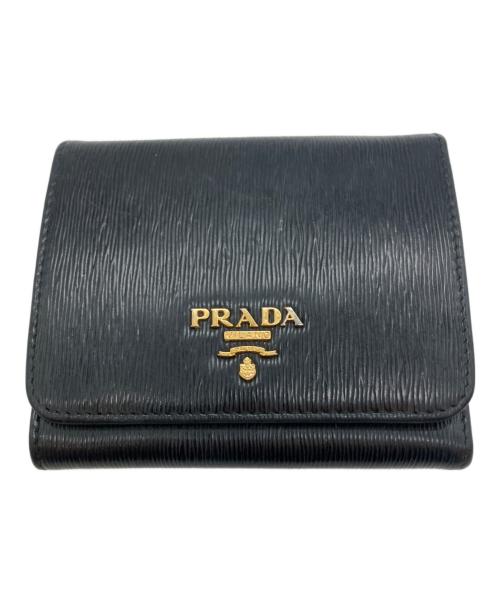 PRADA（プラダ）PRADA (プラダ) サフィアーノ 3つ折り財布 ブラックの古着・服飾アイテム