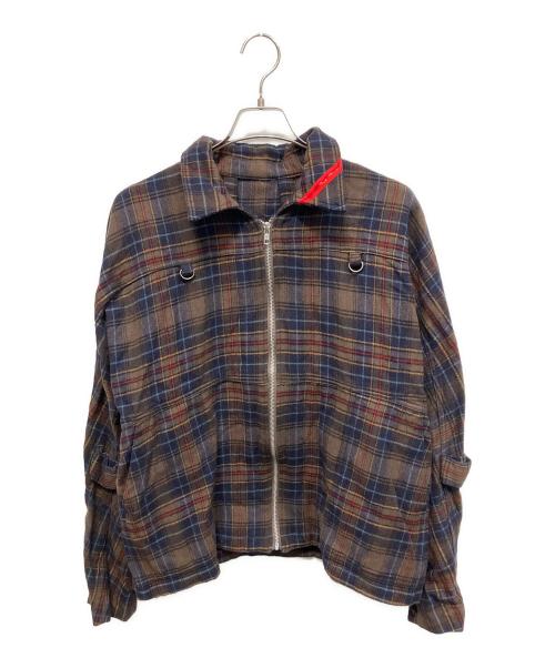 PHINGERIN（フィンガリン）PHINGERIN (フィンガリン) チェック ジップアップジャケット ブラウン×ネイビー サイズ:Lの古着・服飾アイテム