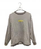 flagstuffフラグスタフ）の古着「ボーダー 長袖カットソー」｜ベージュ×ホワイト