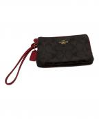 COACHコーチ）の古着「ダブルファスナーポーチ」｜レッド×ブラウン