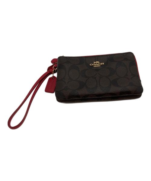 COACH（コーチ）COACH (コーチ) ダブルファスナーポーチ レッド×ブラウンの古着・服飾アイテム