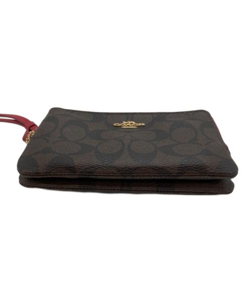 COACH（コーチ）COACH (コーチ) ダブルファスナーポーチ レッド×ブラウンの古着・服飾アイテム