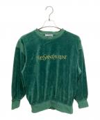 Yves Saint Laurentイヴサンローラン）の古着「ベロア ロゴ刺繍 80-90sトレーナー」｜グリーン