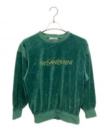 Yves Saint Laurent（イヴサンローラン）の古着「ベロア ロゴ刺繍 80-90sトレーナー」｜グリーン