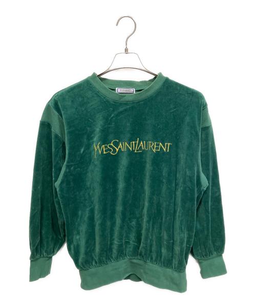 Yves Saint Laurent（イヴサンローラン）Yves Saint Laurent (イヴサンローラン) ベロア ロゴ刺繍 80-90sトレーナー グリーン サイズ:Mの古着・服飾アイテム