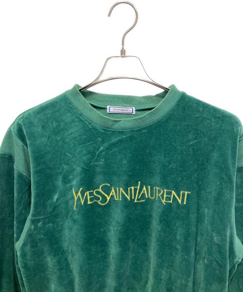 Yves Saint Laurent（イヴサンローラン）Yves Saint Laurent (イヴサンローラン) ベロア ロゴ刺繍 80-90sトレーナー グリーン サイズ:Mの古着・服飾アイテム