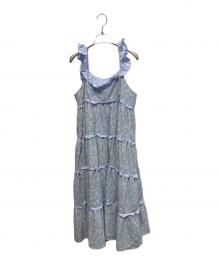 merry jenny（メリージェニー）の古着「オフショルfrillキャミワンピース ノースリーブ・キャミソールワンピース」｜スカイブルー