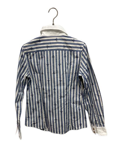 Vivienne Westwood（ヴィヴィアンウエストウッド）Vivienne Westwood (ヴィヴィアンウエストウッド) ストライプ 長袖シャツ ブルー×ホワイト サイズ:2の古着・服飾アイテム