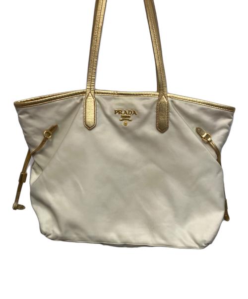 PRADA（プラダ）PRADA (プラダ) 165 ナイロントートバッグ アイボリー×ゴールドの古着・服飾アイテム