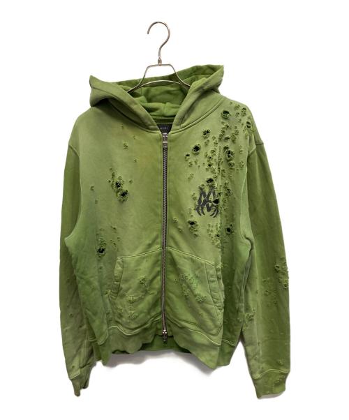AMIRI（アミリ）AMIRI (アミリ) MAロゴショットガンダメージフルジップパーカー カーキ サイズ:Lの古着・服飾アイテム