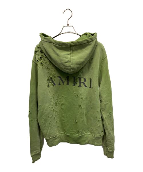 AMIRI（アミリ）AMIRI (アミリ) MAロゴショットガンダメージフルジップパーカー カーキ サイズ:Lの古着・服飾アイテム