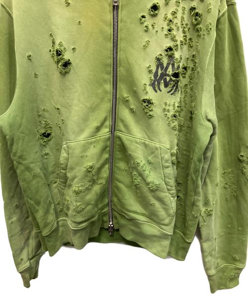 AMIRI（アミリ）AMIRI (アミリ) MAロゴショットガンダメージフルジップパーカー カーキ サイズ:Lの古着・服飾アイテム