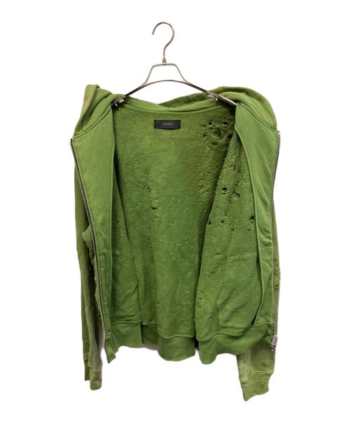 AMIRI（アミリ）AMIRI (アミリ) MAロゴショットガンダメージフルジップパーカー カーキ サイズ:Lの古着・服飾アイテム
