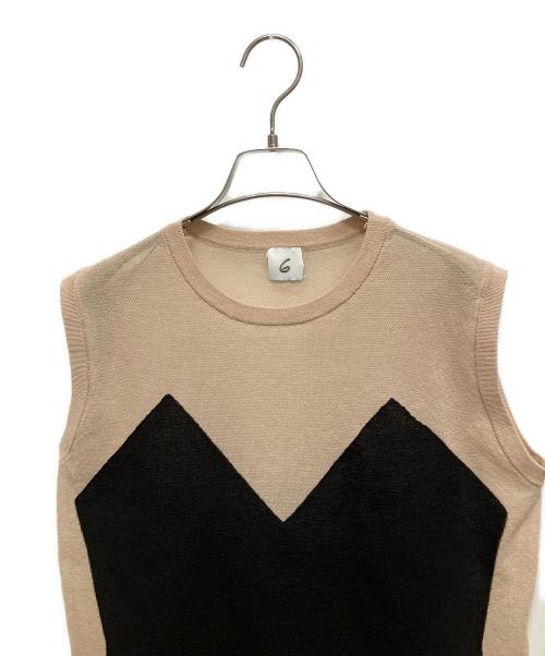 6(ROKU) BEAUTY&YOUTH（ロク ビューティーアンドユース）6(ROKU) BEAUTY&YOUTH (ロク ビューティーアンドユース) 薄手ニット ベージュ×ブラック サイズ:Freeの古着・服飾アイテム