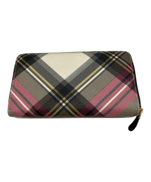 Vivienne Westwood（ヴィヴィアンウエストウッド）Vivienne Westwood (ヴィヴィアンウエストウッド) タータンチェック ラウンドファスナー 長財布 オリーブ×ピンクの古着・服飾アイテム