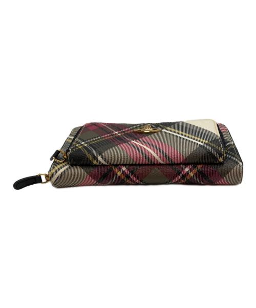 Vivienne Westwood（ヴィヴィアンウエストウッド）Vivienne Westwood (ヴィヴィアンウエストウッド) タータンチェック ラウンドファスナー 長財布 オリーブ×ピンクの古着・服飾アイテム