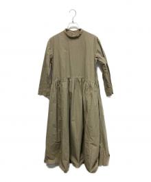 BEARDSLEY（ビアズリー）の古着「ギャザーシャツワンピース 長袖ワンピース」｜カーキ