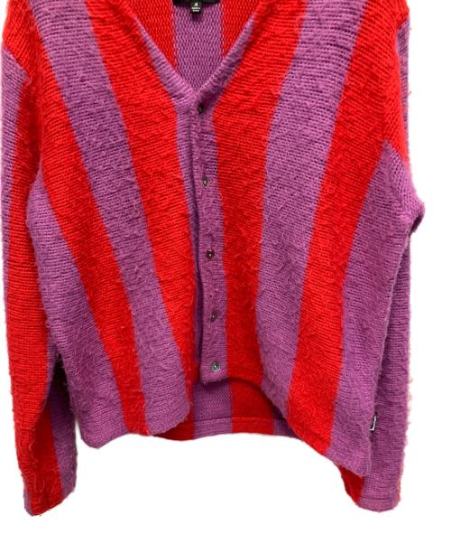 stussy（ステューシー）stussy (ステューシー) STRIPE BRUSHED 厚手カーディガン パープル×レッド サイズ:Mの古着・服飾アイテム