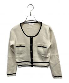darich（ダーリッチ）の古着「パイピングショートニットトップス 薄手ニット」｜アイボリー×ブラック