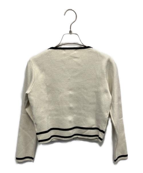 darich（ダーリッチ）darich (ダーリッチ) パイピングショートニットトップス 薄手ニット アイボリー×ブラック サイズ:Freeの古着・服飾アイテム
